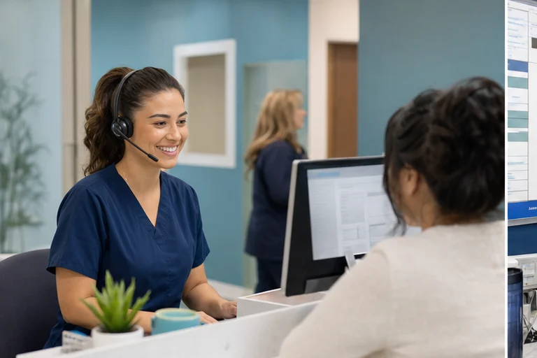 AI receptionist call workspace capturing a service request and preparing a human handoff