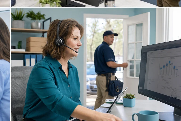Phone-answering and scheduling workflow moving a customer call into a confirmed service visit