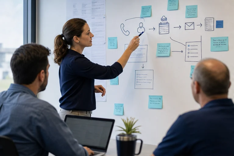 Implementation planning workspace mapping business rules, connected tools, testing, and launch ownership