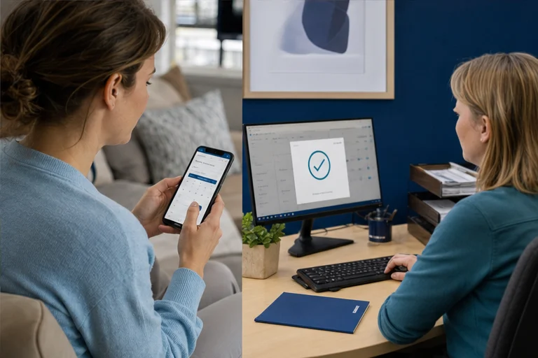 Mobile scheduling interface moving a customer request through qualification into an available calendar slot